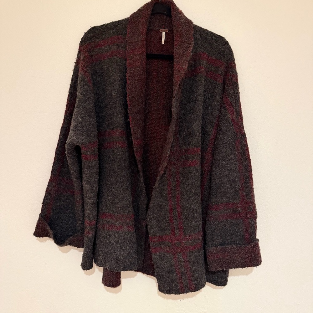 Windowpane Cardigan in charcoal and berry | free people